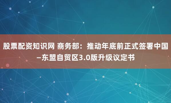 股票配资知识网 商务部：推动年底前正式签署中国—东盟自贸区3.0版升级议定书